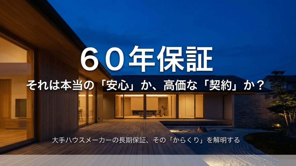 大手ハウスメーカーの60年長期保証が本当の安心か、それとも高価な契約かを解明する解説資料の表紙画像。