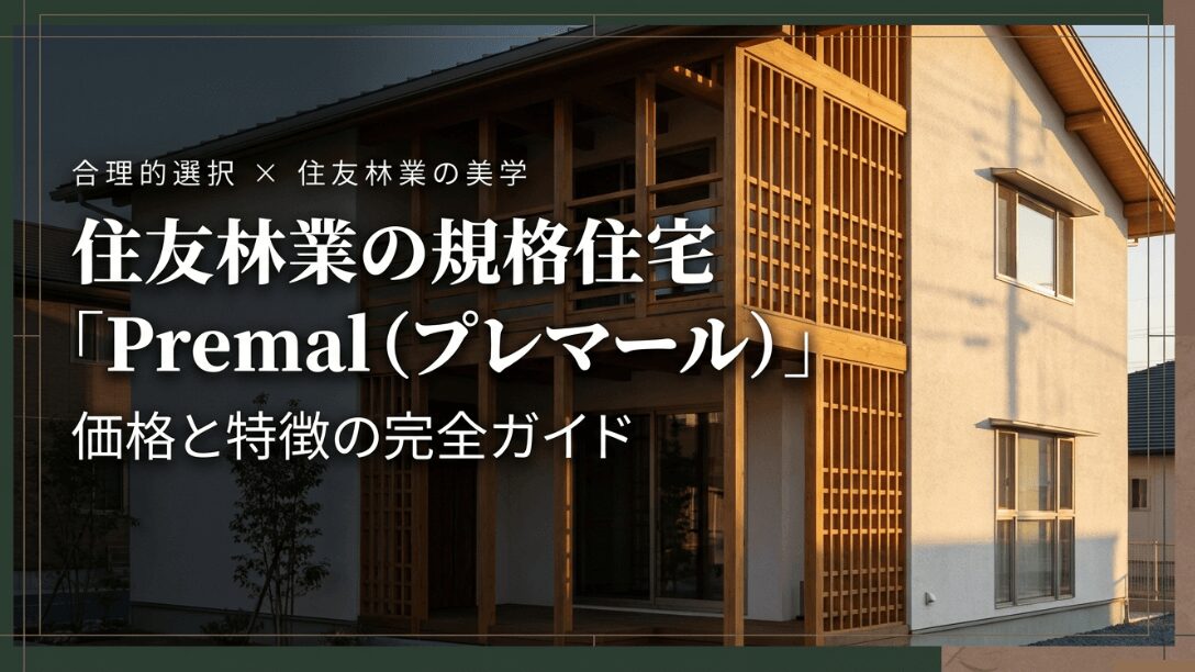 住友林業の規格住宅Premal（プレマール）の価格と特徴を解説するガイド資料の表紙。「合理的選択×住友林業の美学」というキャッチコピー。