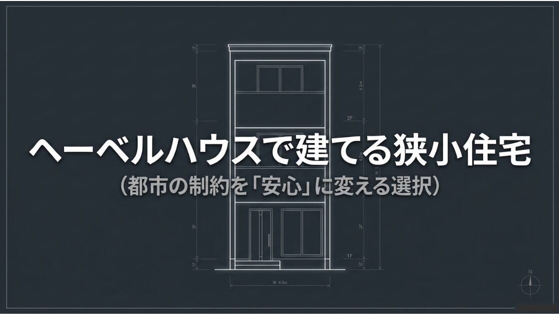 ヘーベルハウスで建てる狭小住宅のタイトルスライド。都市の制約を安心に変える選択
