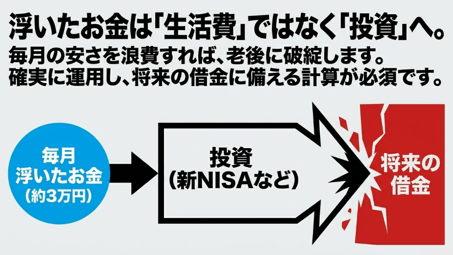 浮いたお金は生活費ではなく新NISAなどの投資へ回し将来の借金に備える