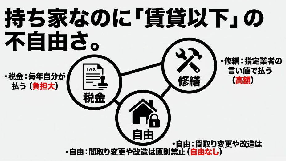持ち家なのに賃貸以下の不自由さ。税金や修繕費は自己負担で自由な間取り変更はできない