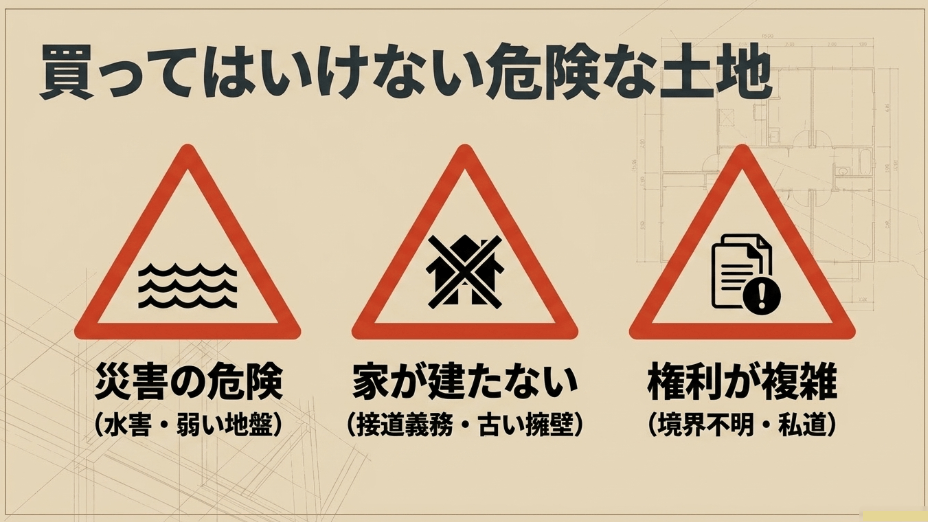 買ってはいけない危険な土地:災害の危険、家が建たない、権利が複雑