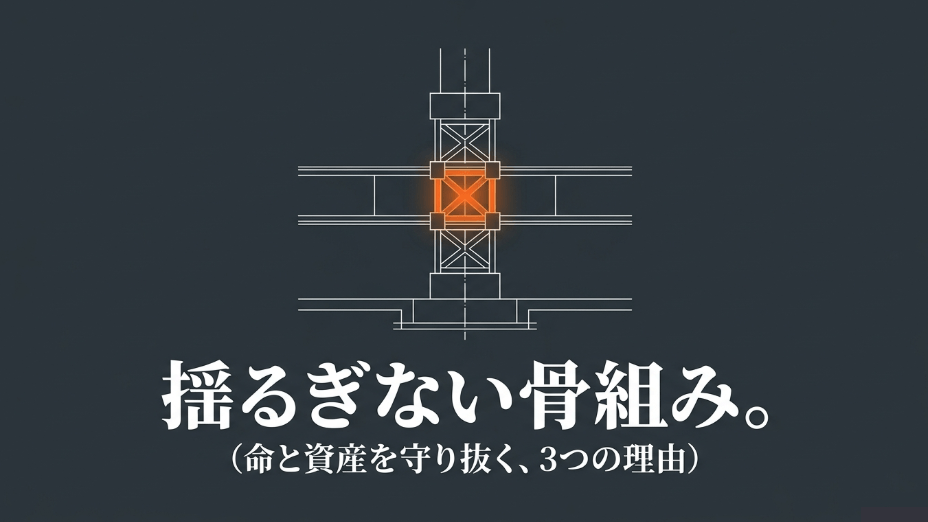 警察・消防署レベルの強さをすべての家に提供し、耐震等級3を標準仕様とする大和ハウスの揺るぎない骨組みの図解